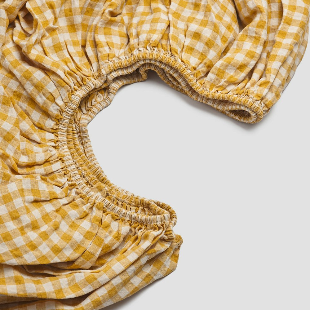 Piglet in Bed Honey Gingham Linen Blend Fitted Sheet