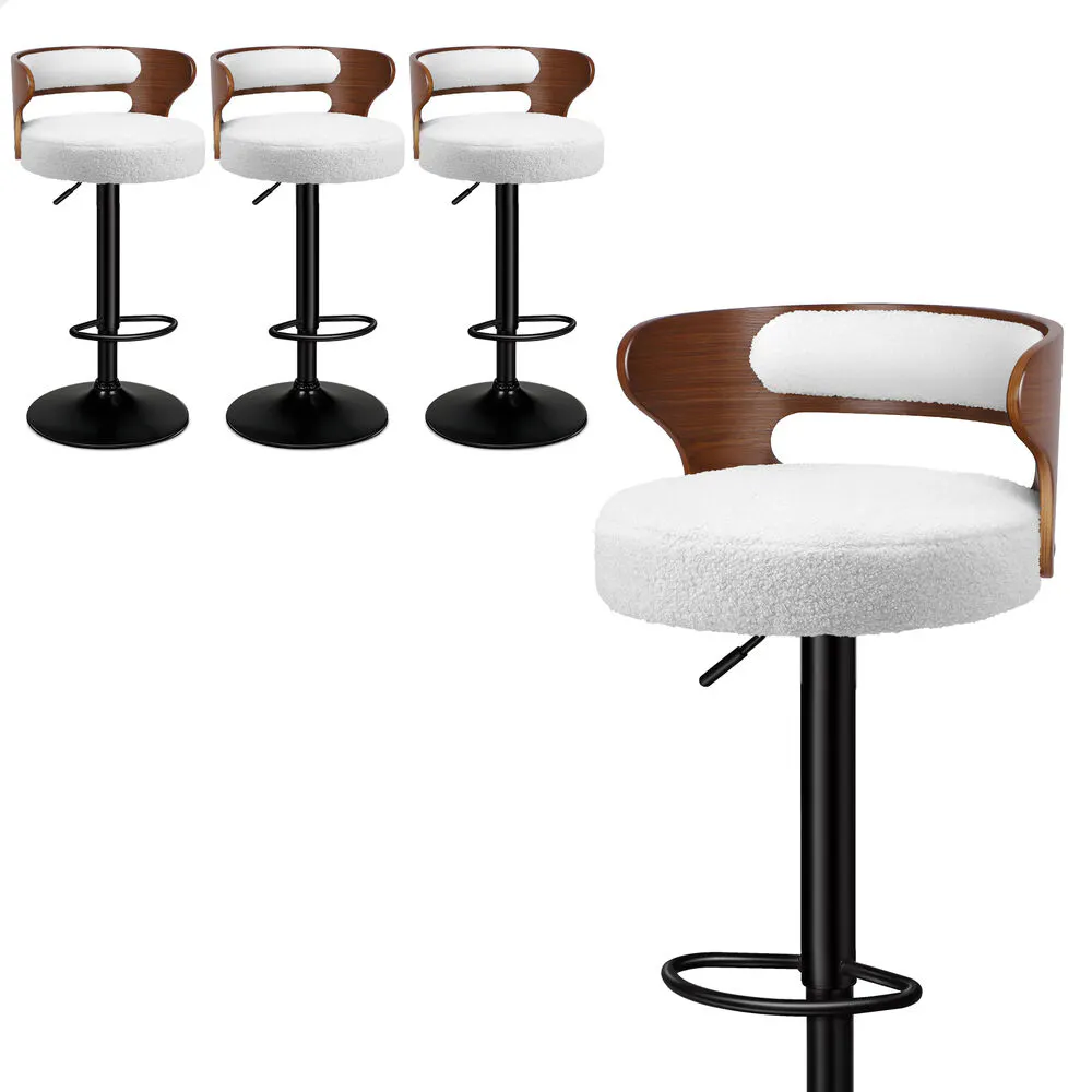 Alfordson 4x Bar Stool Kitchen Swivel Chair Wooden Boucle Ramiro White