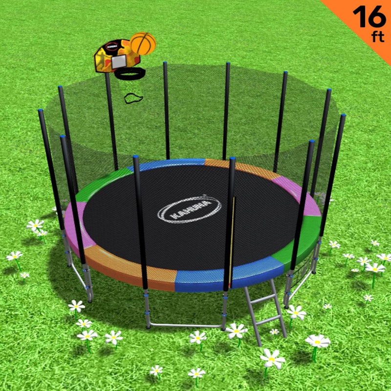 Kahuna Blizzard 16ft Trampoline with Basketball Rainbow image number null