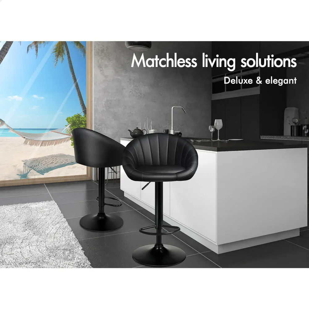 Alfordson 4x Bar Stools Gas Lift Leather Bar Chairs Kitchen Swivel Black