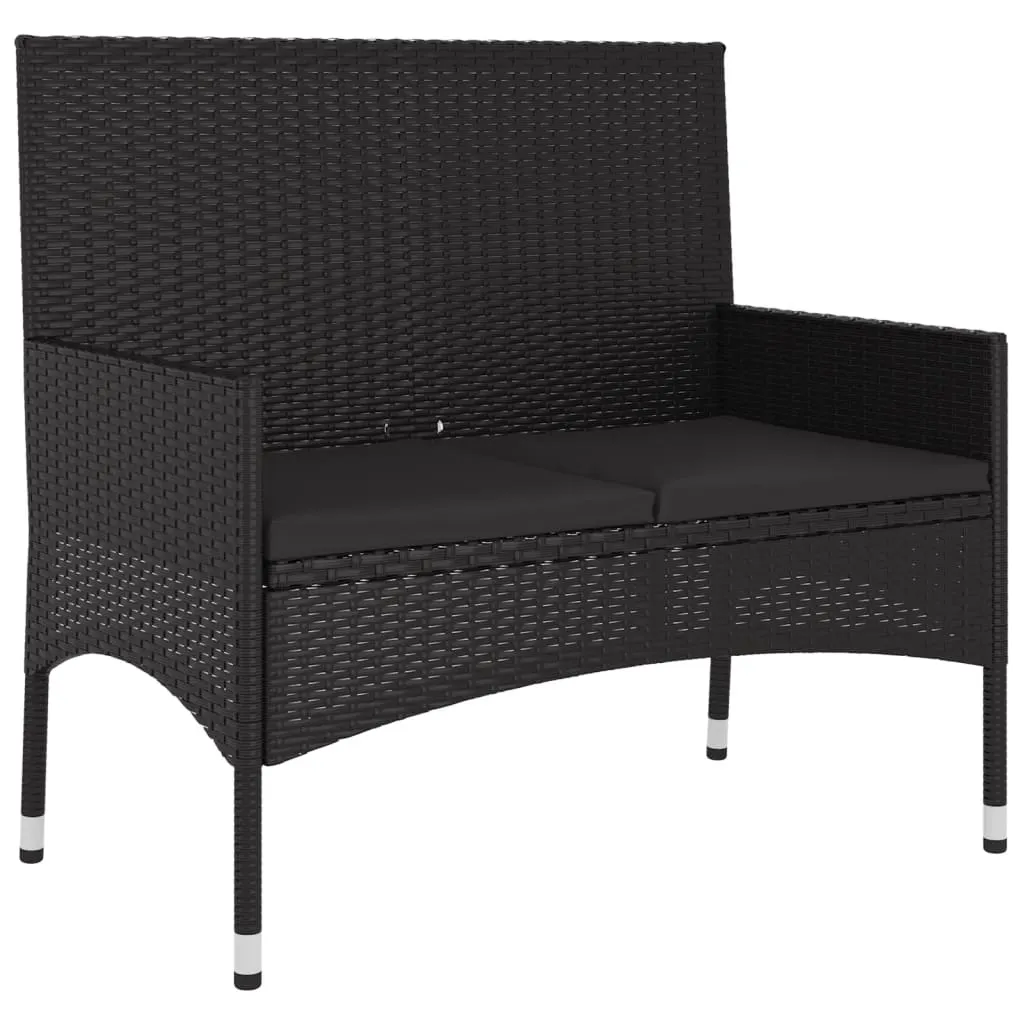 2-Seater Garden Bench with Cushions Black Poly Rattan 319490 2-Seater Garden Bench with Cushions Black Poly Rattan 319490