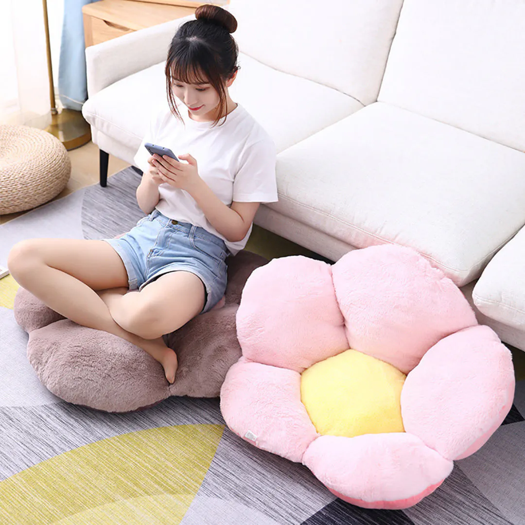 Soga Pink Whimsical Big Flower Shape Cushion Soft Leaning Bedside Pad Floor Plush Pillow Home Decor