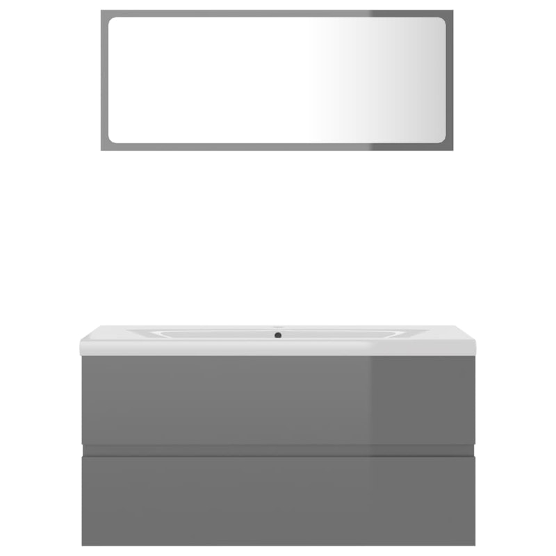 NNEVL Bathroom Furniture Set High Gloss Grey Chipboard image number null
