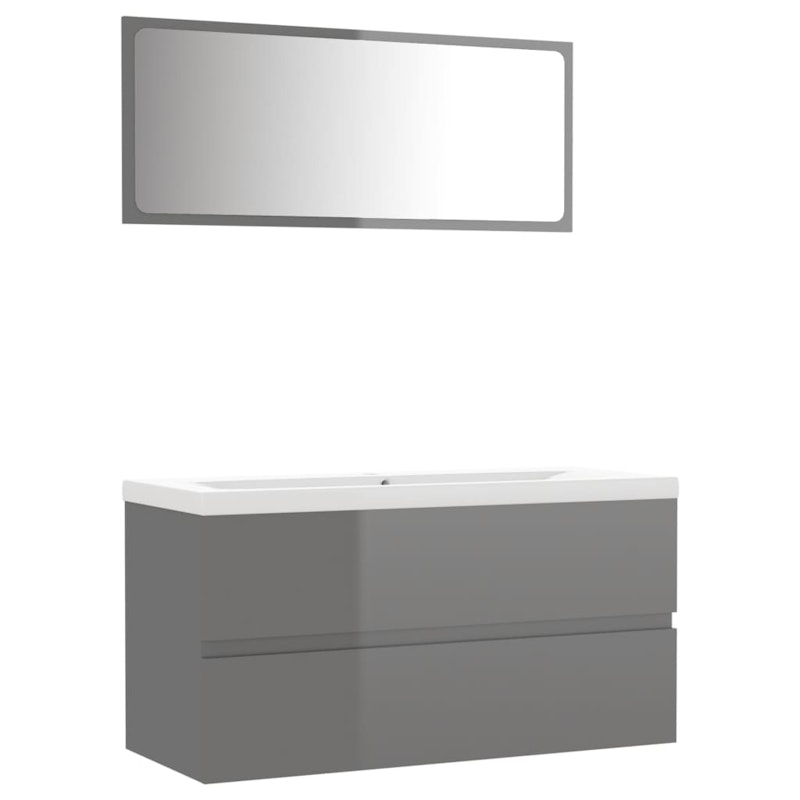 NNEVL Bathroom Furniture Set High Gloss Grey Chipboard image number null