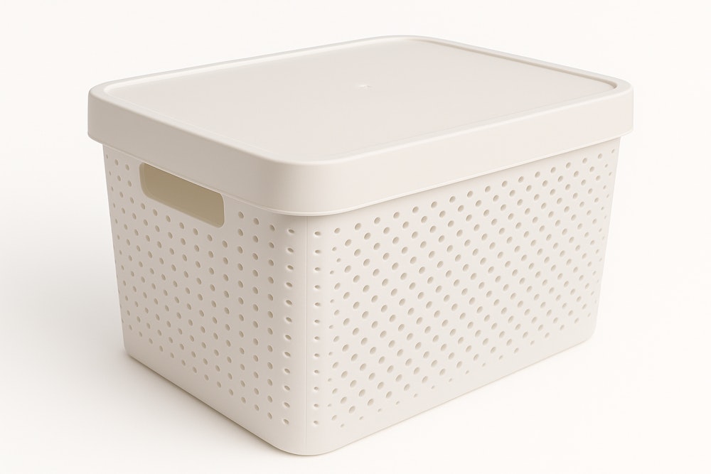 12x 17L Premium Plastic Stackable Storage Box Containers w/ Lid Dot Pattern in White image number null
