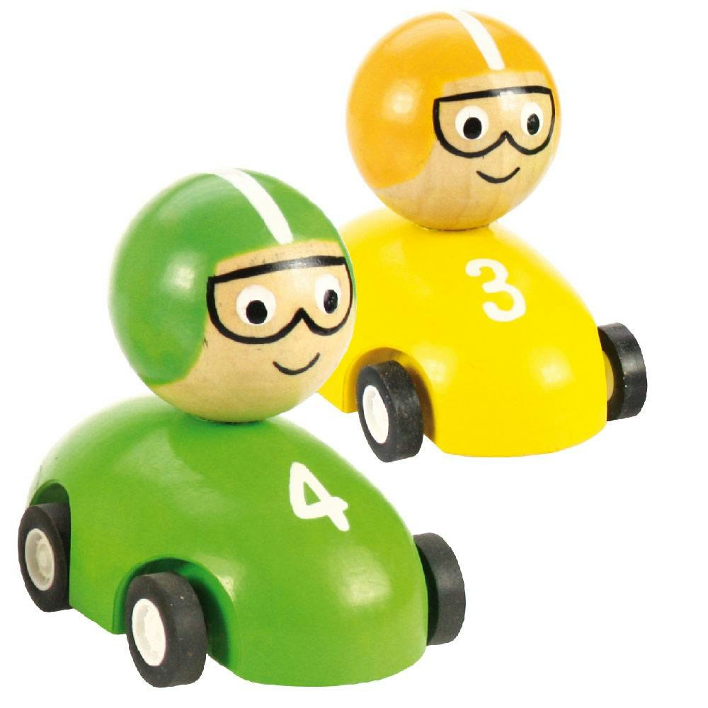 Bigjigs Toys Pull Back Racing Car (pack Of 2 - Yellow And Green)
