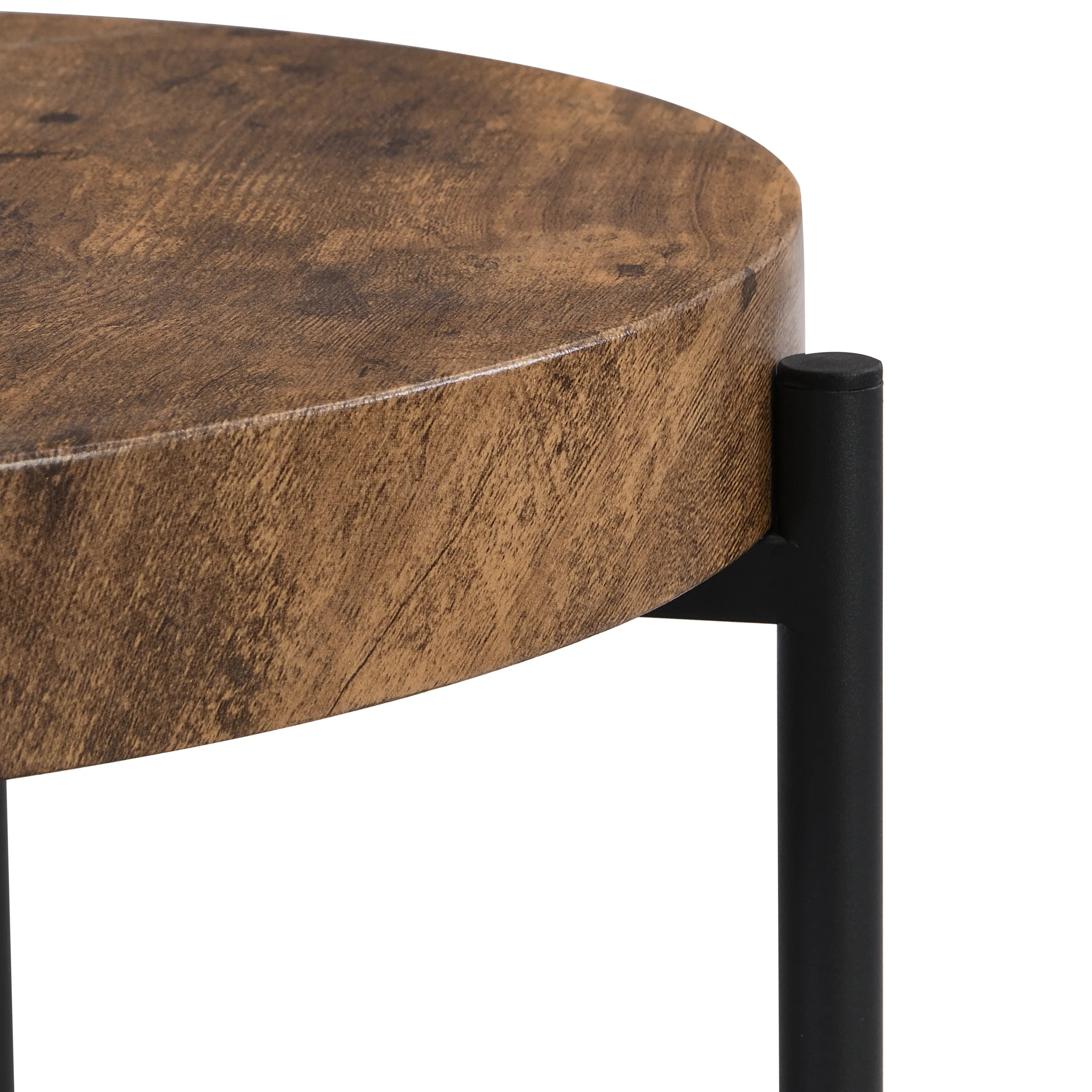 IHOMDEC 2-Tier Wooden Round Side Table with 4 metal legs Rustic Dark Brown