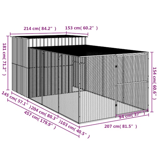 NNEVL Dog House with Run Anthracite 214x457x181 cm Galvanised Steel NNEVL Dog House with Run Anthracite 214x457x181 cm Galvanised Steel