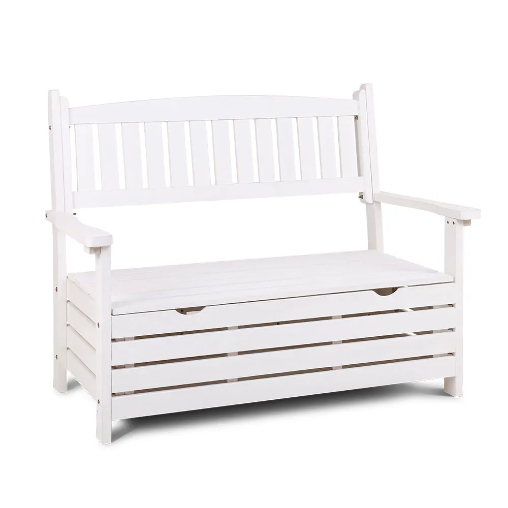 Gardeon Outdoor Storage Bench Box Wooden Garden Chair 2 Seat Timber Furniture Toy Tool Sheds Store Gardeon White