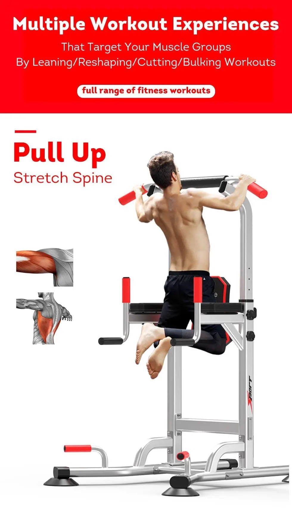 JMQ Fitness Silver Pull Up Chin Up Knee Raise Heavy Duty Workout Station Home Gym Exercise