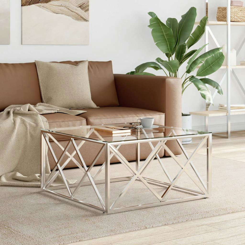 Coffee Table 80x80x40 cm Stainless Steel and Glass 349969