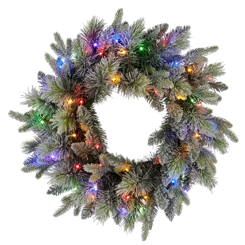 Christabelle 61cm Christmas Wreath Snowy Stamford Spruce with Coloured LED Lights Front Door Decoration Ornament image number null