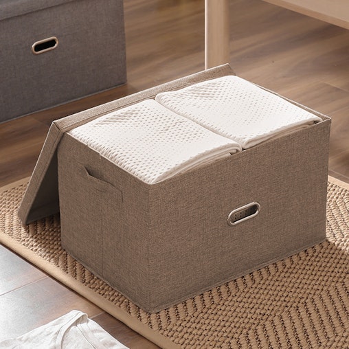 SOGA Coffee Small Foldable Canvas Storage Box Cube Clothes Basket Organiser Home Decorative Box SOGA Coffee Small Foldable Canvas Storage Box Cube Clothes Basket Organiser Home Decorative Box
