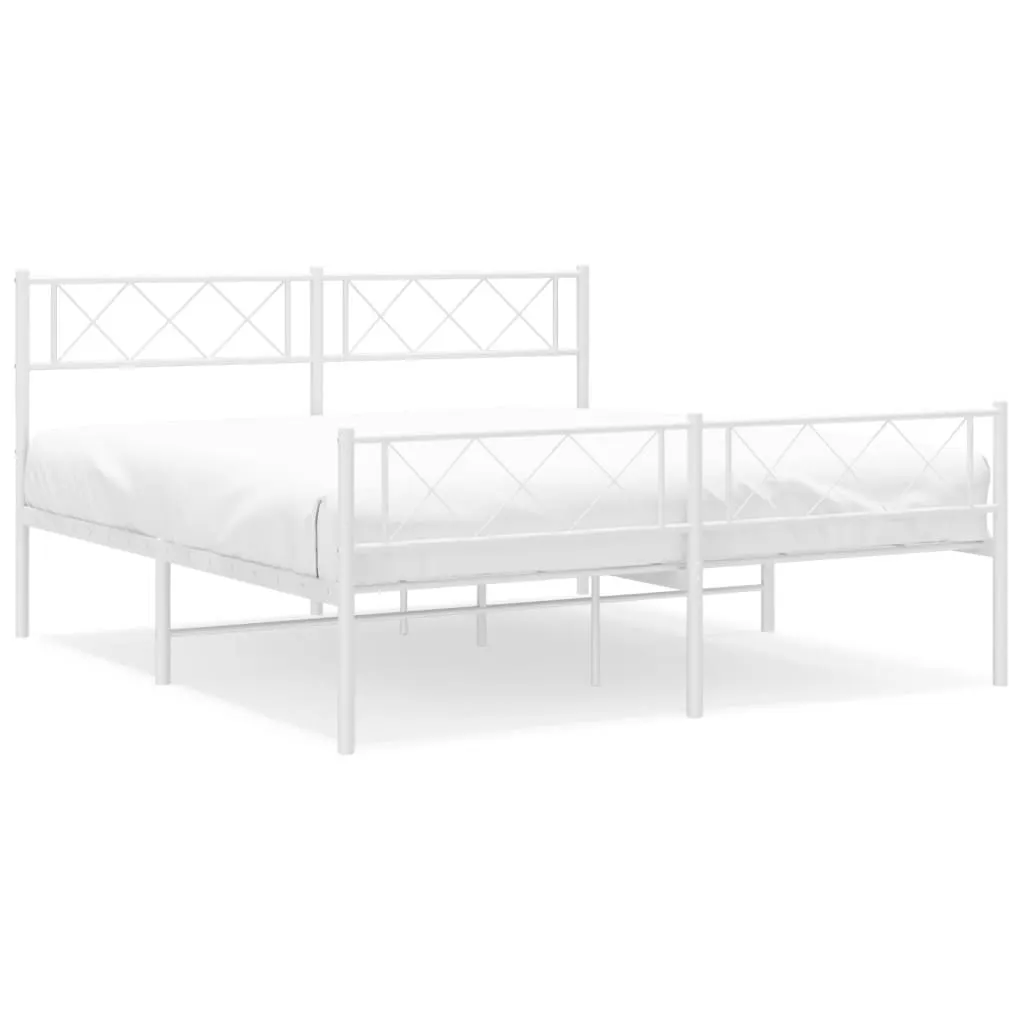 Metal Bed Frame with Headboard and Footboard White 135x190 cm 372343 Metal Bed Frame with Headboard and Footboard White 135x190 cm 372343