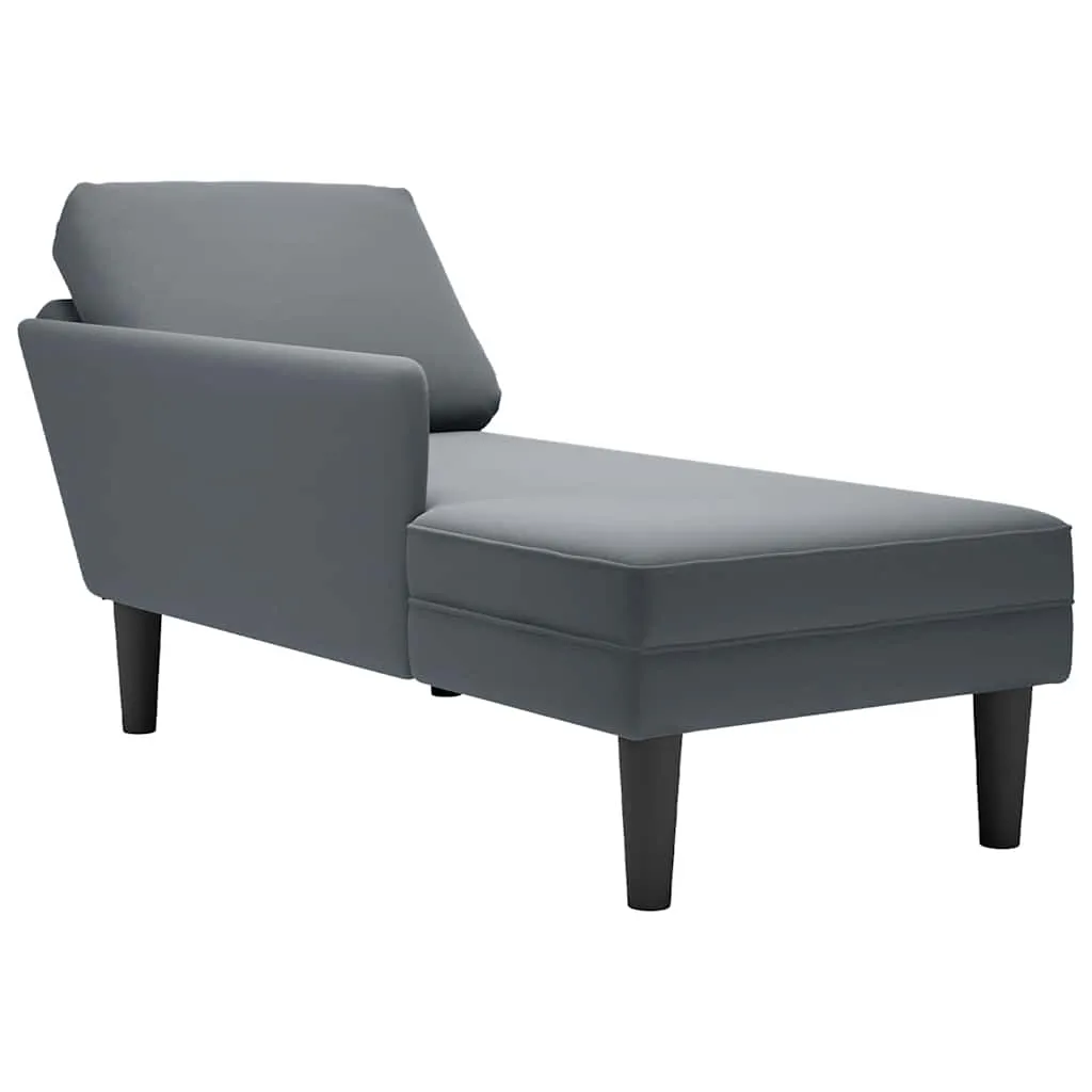 Chaise Lounge with Pillow and Right Armrest Dark Grey Velvet 4009808 Chaise Lounge with Pillow and Right Armrest Dark Grey Velvet 4009808