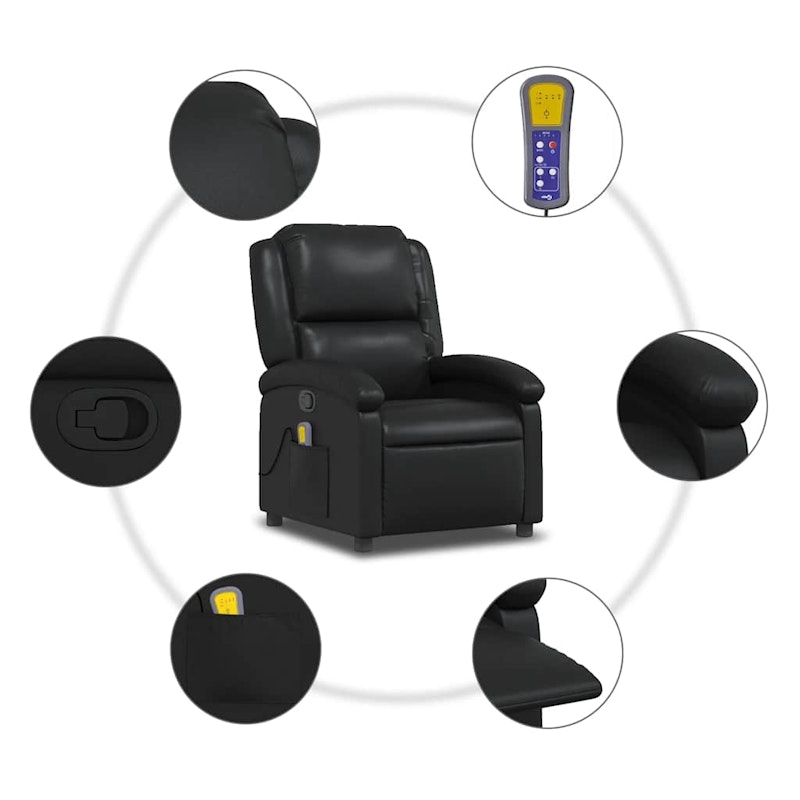 vidaXL Massage Recliner Chair Black Faux Leather image number null