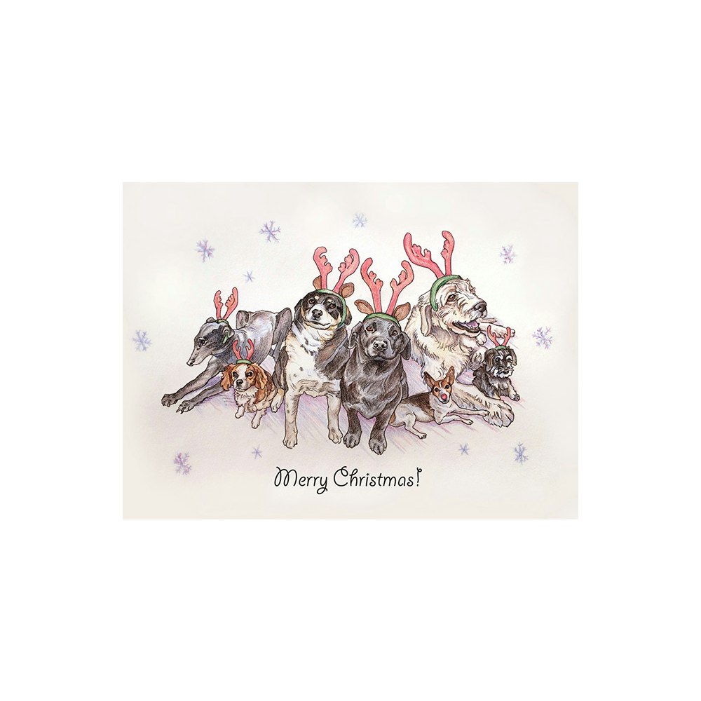 Lois Rose Fine Art & Photography Christmas Card Dogs -- Pencil Drawing 7"x5" Art Greetings Card