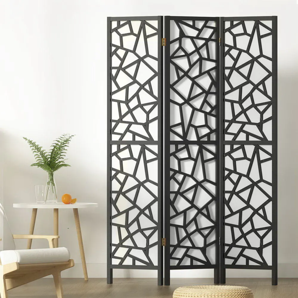 Artiss Room Divider Screen 3 Panel Foldable Wooden Divider Clover Black Artiss Room Divider Screen 3 Panel Foldable Wooden Divider Clover Black