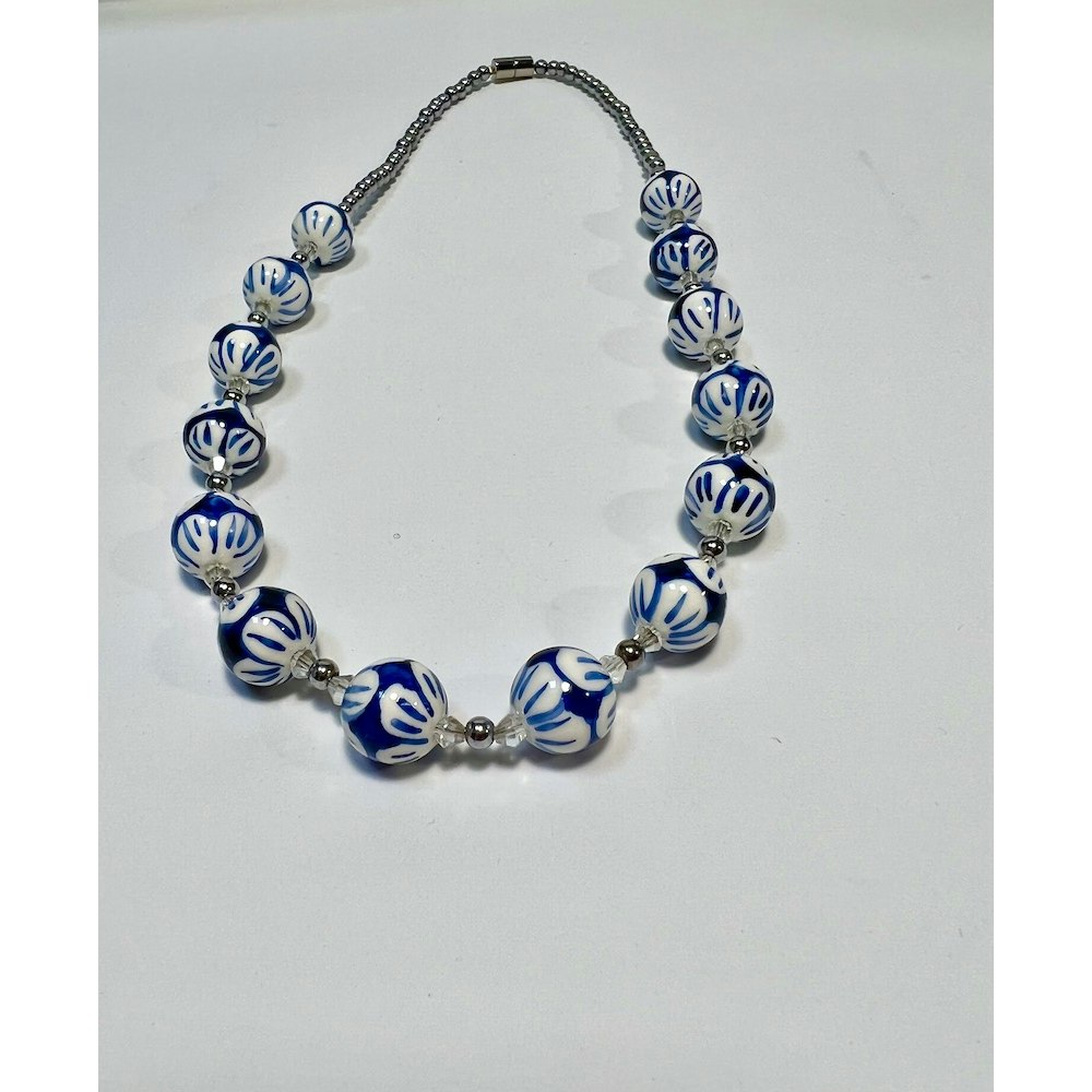 Fayre Maiden Hand Painted Blue And White Porcelain Bead Necklace