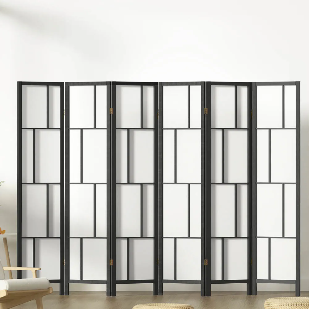 Artiss Room Divider Screen 6 Panel Foldable Wooden Divider Ashton Black