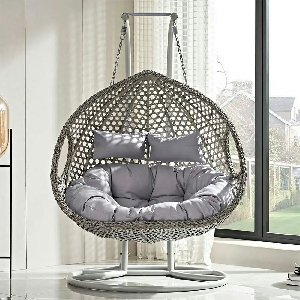 Mason Taylor 483 200kg Weight Capacity PE Rattan Double Swing Chair Water Drop Shape Chair outdoor furniture hanging chair