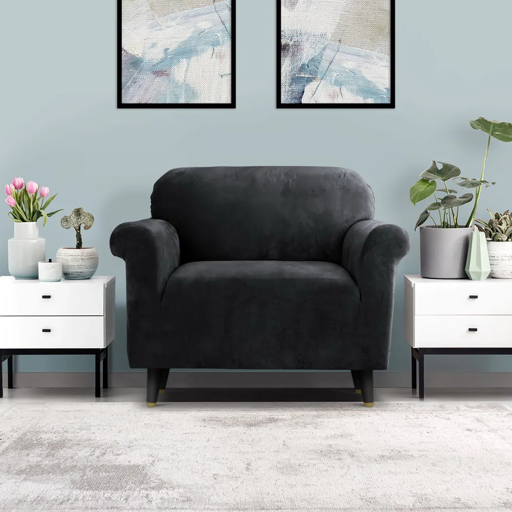 Artiss Sofa Cover Couch Covers Velvet 1 Seater Black Artiss Sofa Cover Couch Covers Velvet 1 Seater Black