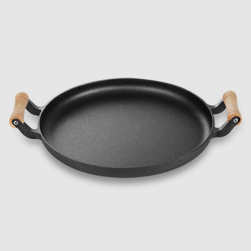 SOGA 35cm Cast Iron Frying Pan Skillet Steak Sizzle Fry Platter With Wooden Handle No Lid SOGA 35cm Cast Iron Frying Pan Skillet Steak Sizzle Fry Platter With Wooden Handle No Lid