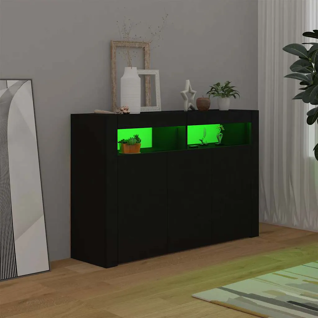 Sideboard with LED Lights Black 115.5x30x75 cm 804338