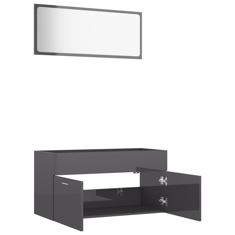 NNEVL 2 Piece Bathroom Furniture Set High Gloss Grey Chipboard image number null