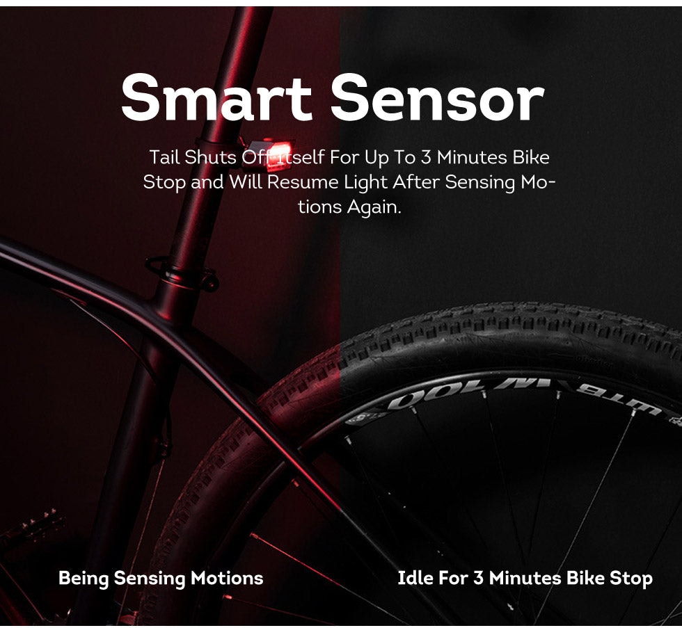 Smart Cordless Bike Tail Light with Remote Control USB Rechargeable Waterproof - Black