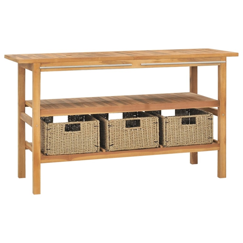 NNEVL Bathroom Vanity Cabinet with River Stone Sinks Solid Wood Teak image number null