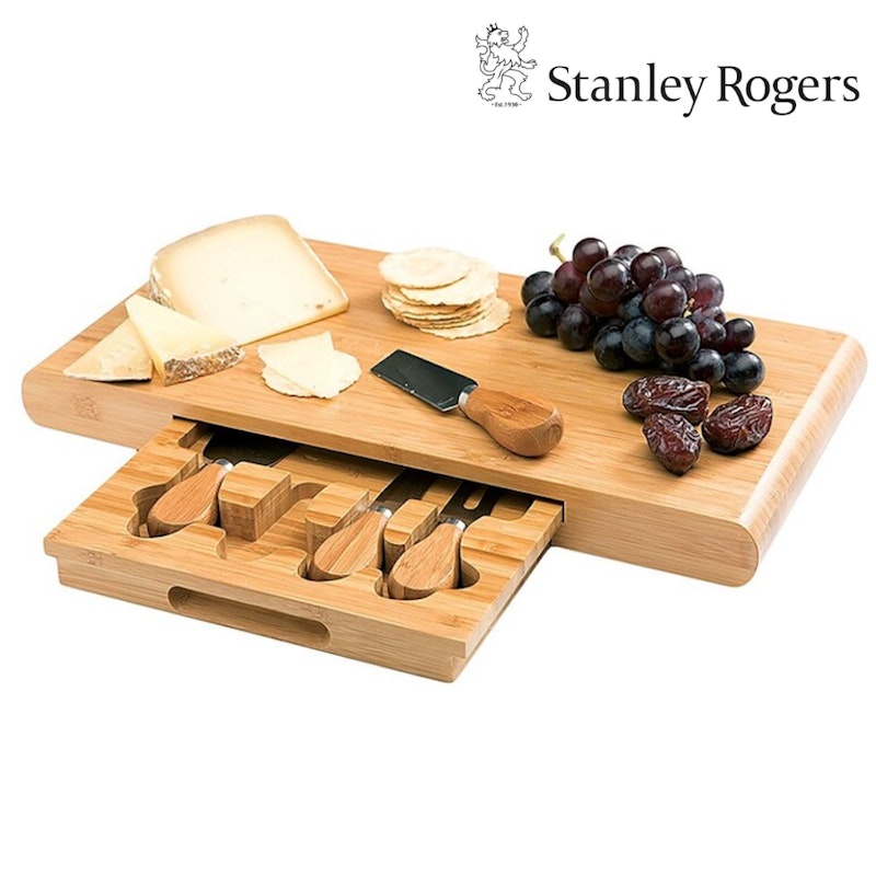 Stanley Roger Cheese Board Set 5Pc Large Bamboo Chopping Block & Cutlery image number null