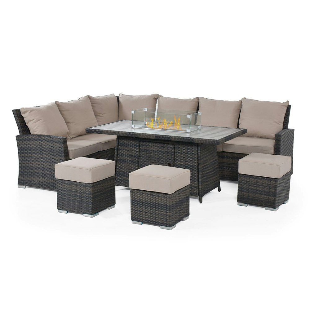 Maze Kingston Corner Rattan Dining Set - With Fire Pit Table