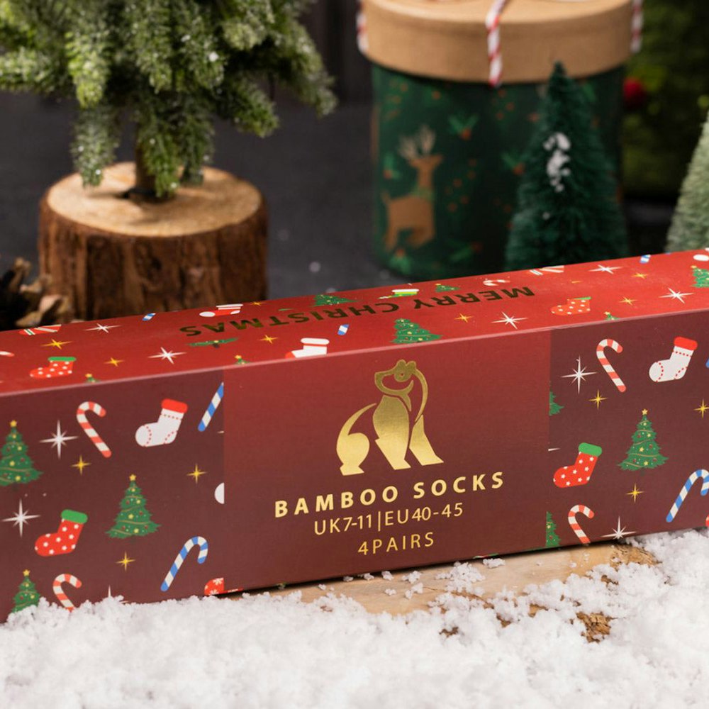 Swole Panda Red Christmas Drawer Box - 4 Pairs Of Bamboo Socks (his)