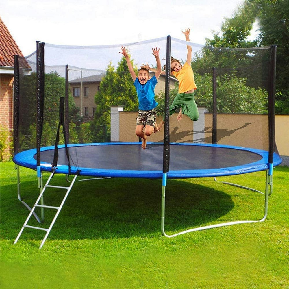 Pop Master 15FT Flat Trampoline 3-Layer Ladder Safety Net Home Backyard