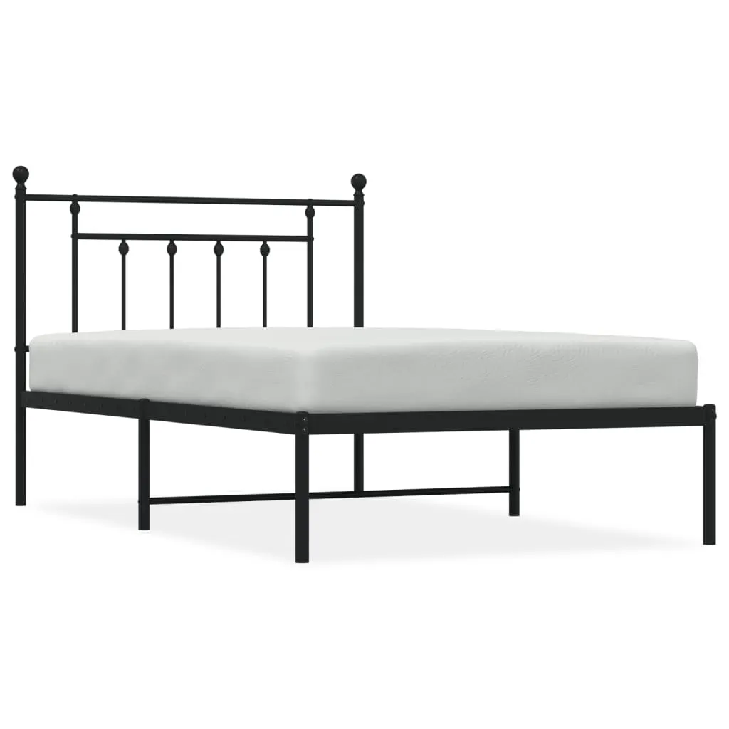 Metal Bed Frame without Mattress with Headboard Black 107x203 cm King Single 353533 Metal Bed Frame without Mattress with Headboard Black 107x203 cm King Single 353533
