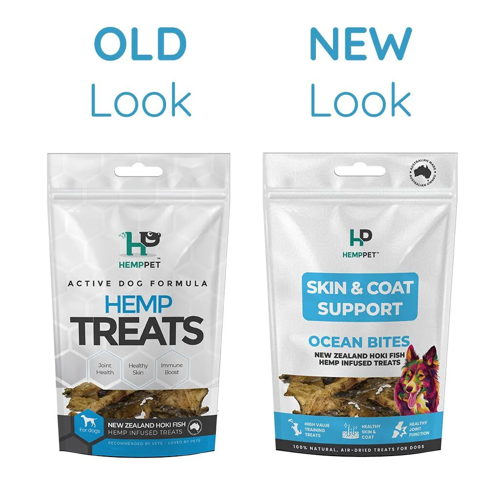 Hemp Pet Skin & Coat Support Ocean Bites Dog Training Treats Hoki Fish 70g
