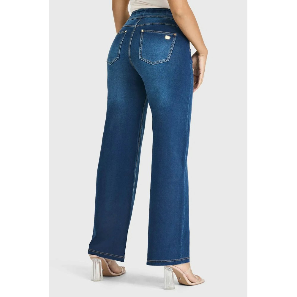 Freddy N.o.w Denim Limited Edition - High Waisted - Wide Leg - Dark Blue + Yellow Stitching