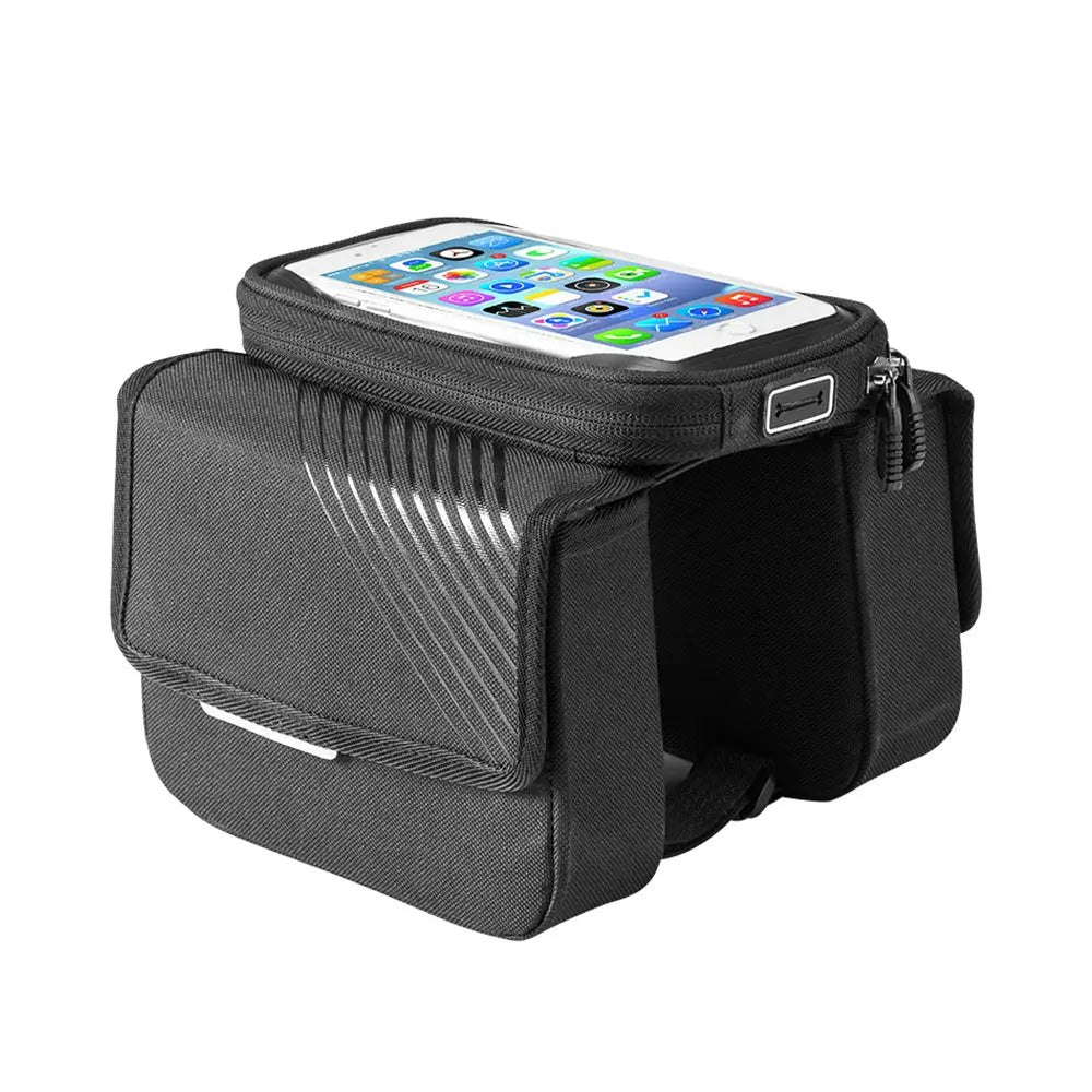 AKEZ Rainproof 6 Inches Touch Screen Nylon Front Bicycle Bag - Black