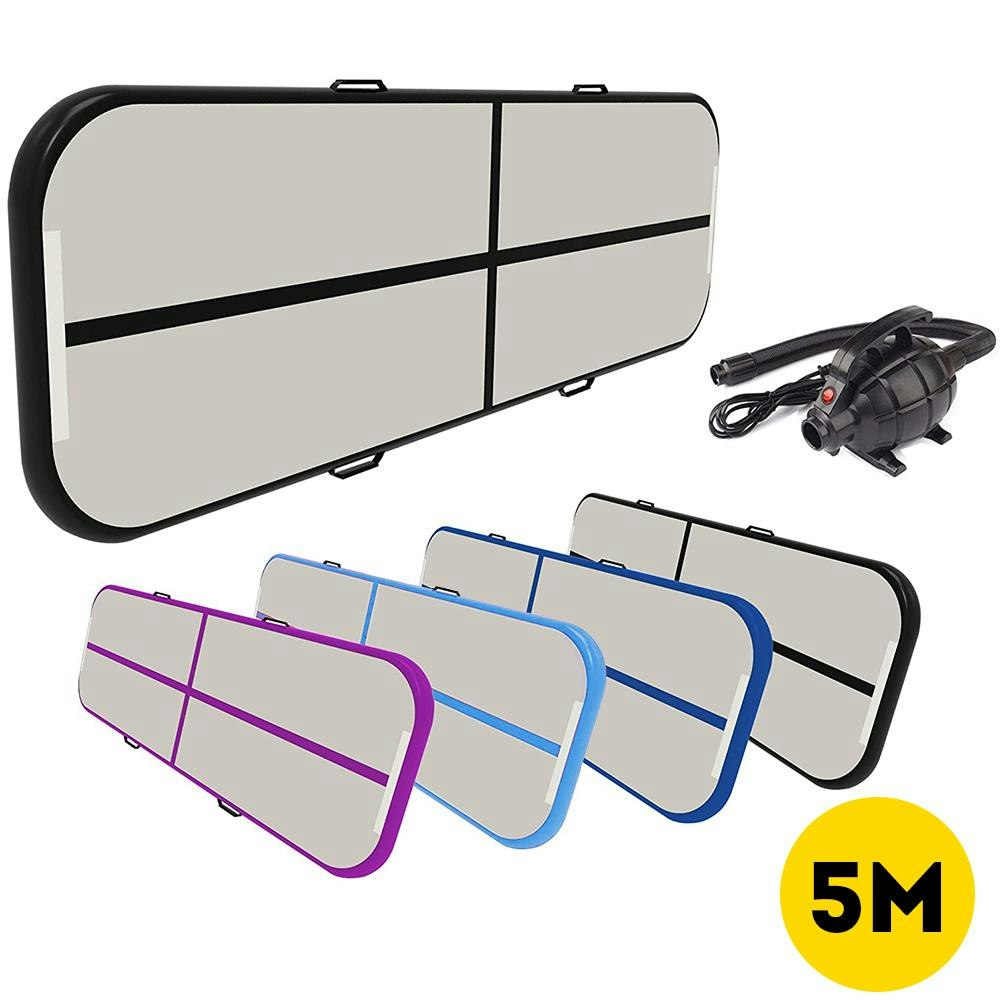5M Inflatable Gymnastics Mat Air Track Tumbling Yoga Training W/ Electric Pump