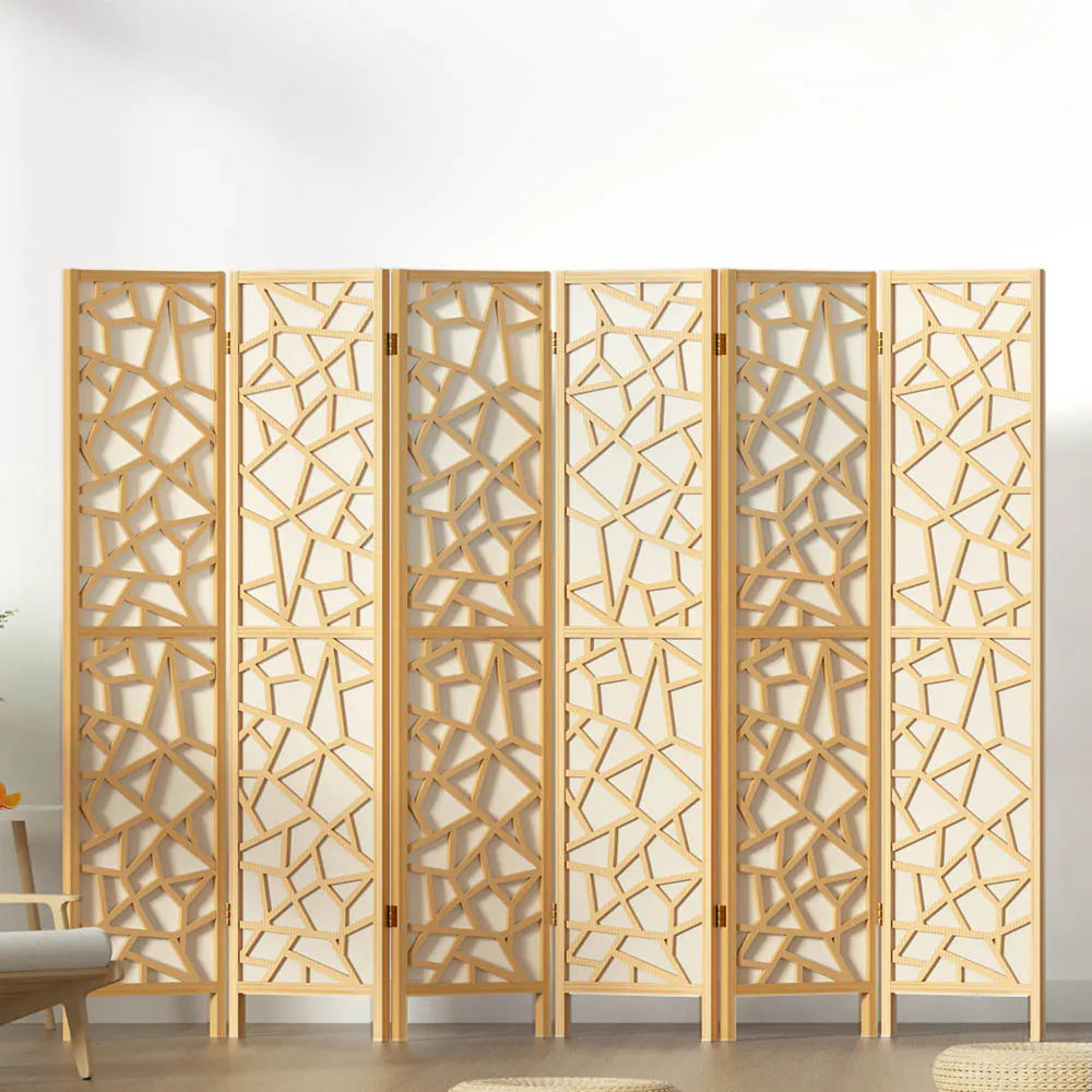 Artiss Room Divider Screen 6 Panel Foldable Wooden Divider Clover Natural Artiss Room Divider Screen 6 Panel Foldable Wooden Divider Clover Natural
