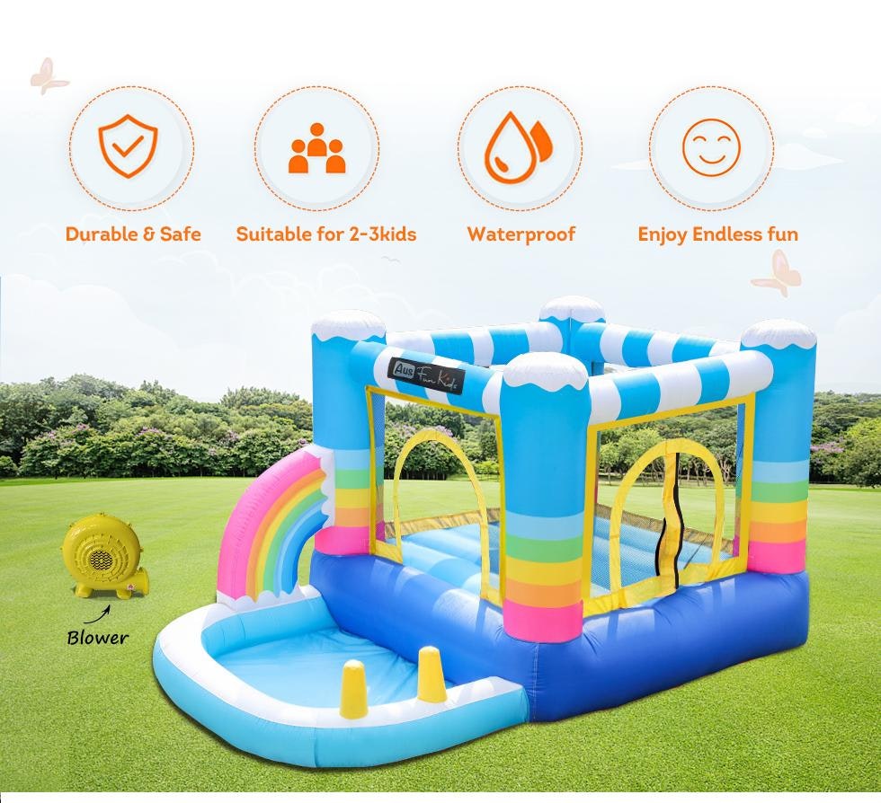 Rainbow Inflatable Jumping Castle Kids Small Home Amusement Playground w/ Ball Playing Area