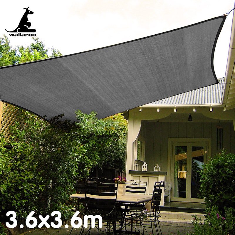 Wallaroo Outdoor Sun Shade Sail Canopy Grey Square 3.6 x 3.6M image number null