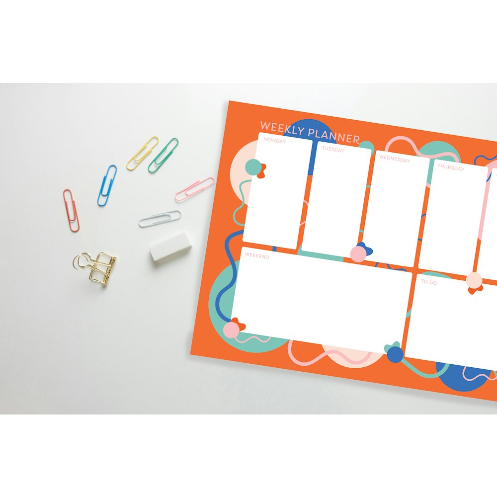 Bugg Creative Abstract Illustrated Weekly Planner - Orange & Pink - A4