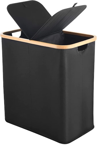 Double Large Laundry Basket with Lid (Black) image number null