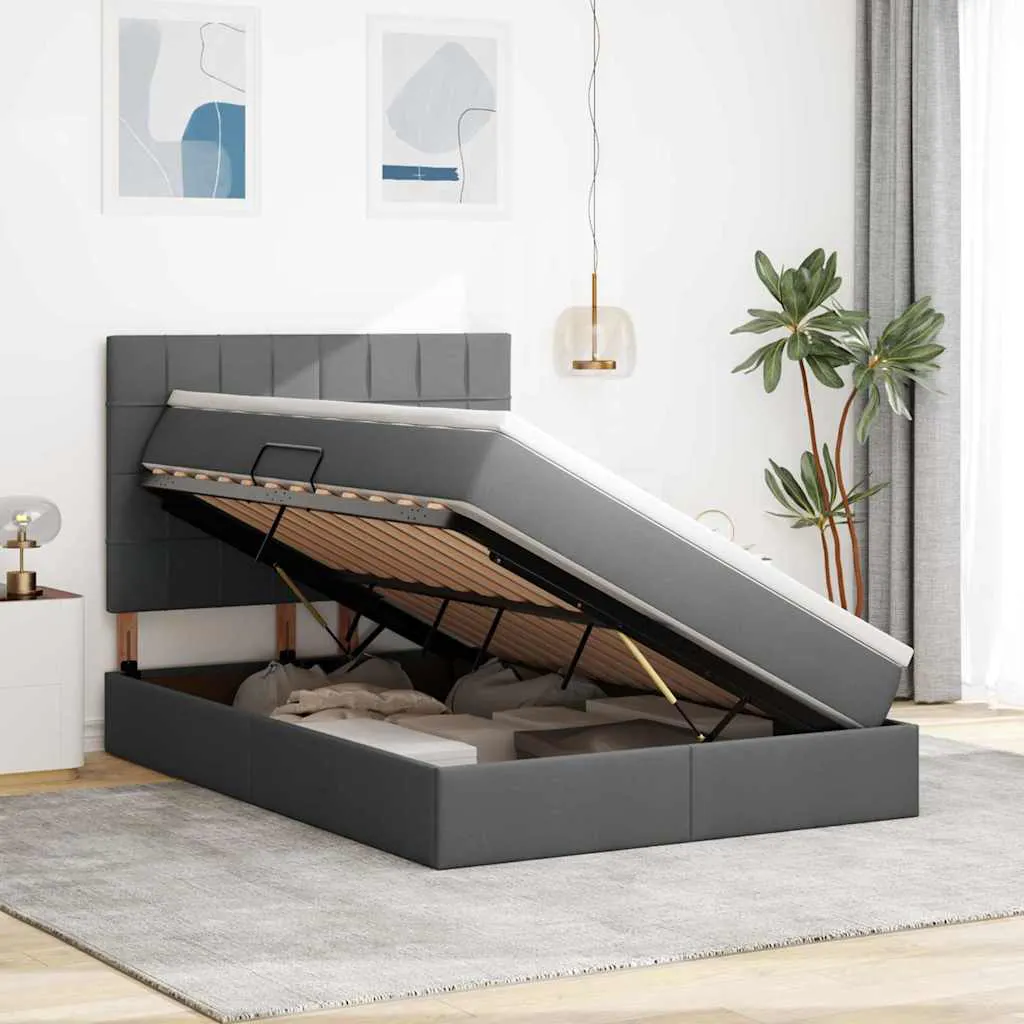 Storage Bed with Mattress Dark Grey 153 x 203 cm Faux Leather 3371809