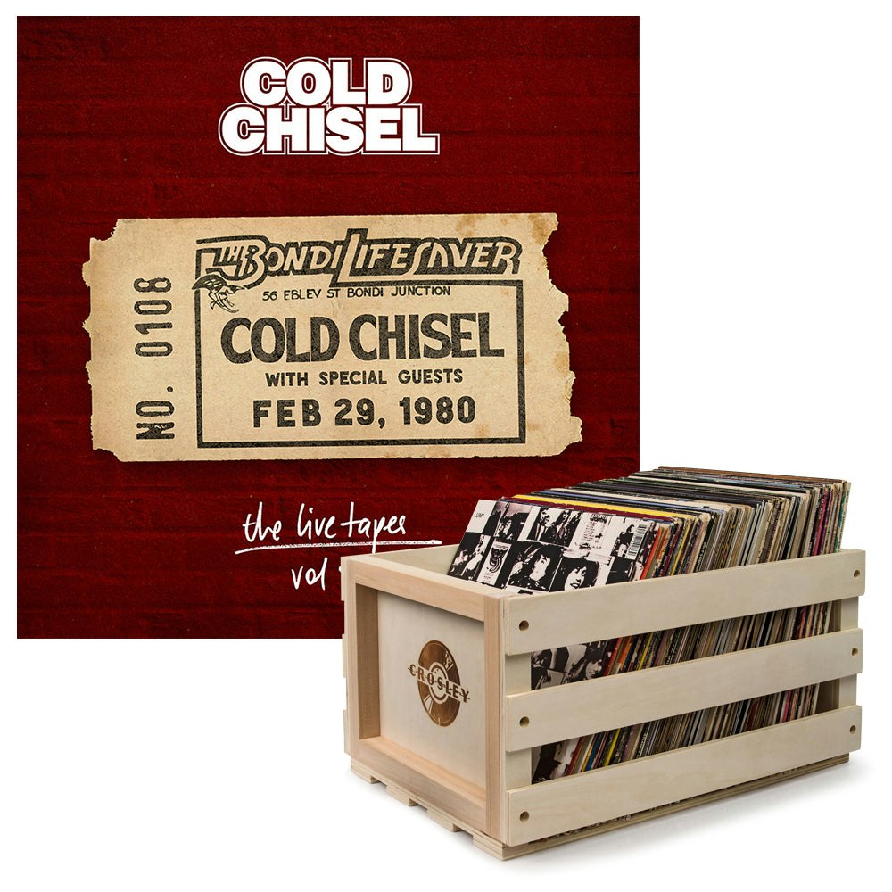 Crosley Record Storage Crate & Cold Chisel - Live At The Bondi Lifesaver - Triple Vinyl Album Bundle