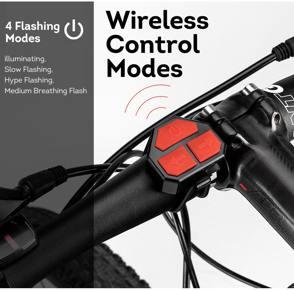 Smart Cordless Bike Tail Light with Remote Control USB Rechargeable Waterproof - Black
