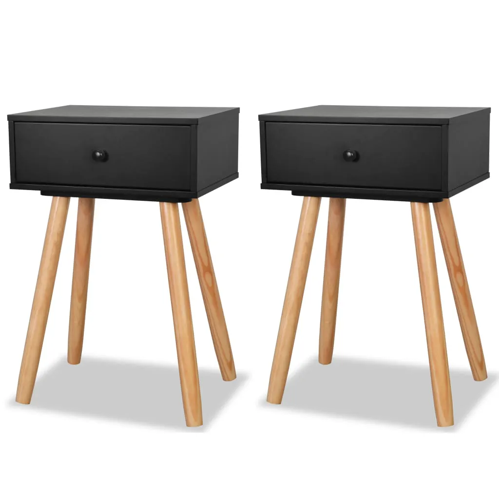 Bedside Tables 2 pcs Solid Pinewood 40x30x61 cm Black 244741 Bedside Tables 2 pcs Solid Pinewood 40x30x61 cm Black 244741
