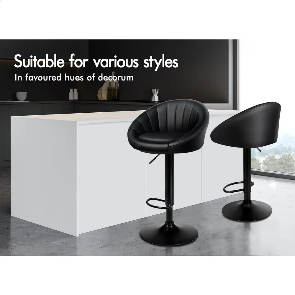 Alfordson 4x Bar Stools Gas Lift Leather Bar Chairs Kitchen Swivel Black